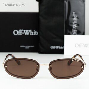 Off-White Men Sunglasses Gold Brown Oval OERI13M MIAMI 7664 NEW AUTHENTIC